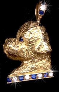 14K Gold Large Portuguese Water Dog Head with Diamond 